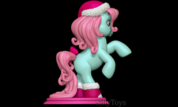 Size: 1760x1063 | Tagged: safe, derpibooru import, minty, earth pony, pony, g3, 3d, 3d model, black background, bow, christmas, cute, hat, holiday, santa hat, simple background, solo, tail, tail bow