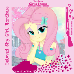 Size: 1280x1280 | Tagged: safe, artist:edy_january, artist:fluttershy_art.nurul, derpibooru import, fluttershy, butterfly, human, album:beloved shy girl, equestria girls, equestria girls series, album, album cover, album parody, butterfly hairpin, cherry blossoms, cirno, cirno theme harbass (song), cosmowave, cosmowave hardbass, flower, flower blossom, fluttershy boho dress, geode of fauna, hardbass, japan, japanese, link in description, m1 garand, m4 sherman, magical geodes, music, solo, song, tank (vehicle), touhou