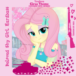 Size: 1280x1280 | Tagged: safe, artist:edy_january, artist:fluttershy_art.nurul, derpibooru import, fluttershy, butterfly, human, album:beloved shy girl, better together, equestria girls, album, album cover, album parody, butterfly hairpin, cherry blossoms, cirno, cirno theme harbass (song), cosmowave, cosmowave hardbass, flower, flower blossom, fluttershy boho dress, geode of fauna, hardbass, japan, japanese, link in description, m1 garand, m4 sherman, magical geodes, music, solo, song, tank (vehicle), touhou