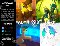 Size: 6500x5000 | Tagged: safe, artist:chamommile, derpibooru import, alicorn, earth pony, pegasus, pony, unicorn, advertisement, commission, commission info, commission open