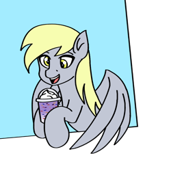 Size: 900x900 | Tagged: safe, artist:artevi, derpibooru import, derpy hooves, pegasus, pony, atg 2023, grimace shake, mcdonald's, meme, newbie artist training grounds, simple background, solo, transparent background, wings