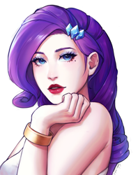 Size: 2226x2809 | Tagged: safe, artist:xiaowu07, derpibooru import, rarity, human, bare shoulders, eyeshadow, female, humanized, jewelry, makeup, simple background, solo, white background