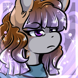 Size: 1050x1050 | Tagged: safe, artist:xizana, derpibooru import, maud pie, earth pony, pony, bust, eye clipping through hair, furry to pony, portrait, solo, species swap, transformation, unamused