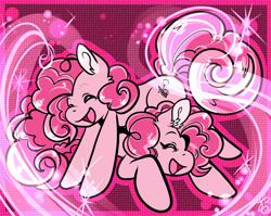 Size: 2152x1712 | Tagged: safe, artist:xizana, derpibooru import, pinkie pie, earth pony, pony, duo, eyes closed, furry to pony, open mouth, open smile, post-transformation, self paradox, self ponidox, side hug, smiling, species swap, transformation, transformation sequence