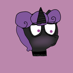 Size: 1280x1280 | Tagged: safe, artist:hexals, derpibooru import, oc, oc only, oc:hexaline equeeb, unicorn, bags under eyes, blushing, purple background, purple eyes, purple mane, simple background, solo