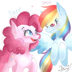 Size: 1280x1280 | Tagged: safe, artist:kizzinha, derpibooru import, pinkie pie, rainbow dash, earth pony, pegasus, pony, duo, female, lesbian, pinkiedash, shipping