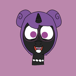 Size: 1378x1378 | Tagged: safe, artist:hexals, derpibooru import, oc, oc only, oc:hexaline equeeb, unicorn, braces, glasses, jewelry, necklace, pearl necklace, purple background, purple eyes, purple mane, simple background, solo