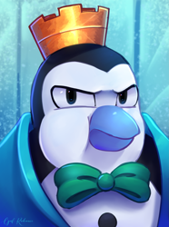 Size: 1803x2427 | Tagged: safe, artist:opal_radiance, derpibooru import, king charlatan, bird, penguin, g1, male, solo