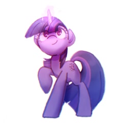 Size: 768x768 | Tagged: safe, artist:xp_r6, derpibooru import, twilight sparkle, unicorn twilight, pony, unicorn, raised hoof, raised leg, simple background, smiling, solo, white background