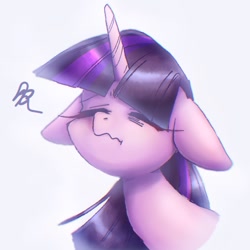 Size: 768x768 | Tagged: safe, artist:xp_r6, derpibooru import, twilight sparkle, pony, bust, ears, eyes closed, floppy ears, simple background, solo, tired, wavy mouth