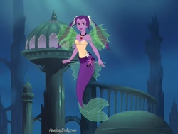 Size: 820x620 | Tagged: safe, artist:azaleasdolls, artist:user15432, derpibooru import, aria blaze, mermaid, siren, equestria girls, barely eqg related, clothes, crossover, cutie mark on human, disney, fin wings, fins, fish tail, jewelry, looking at you, mermaid maker, mermaid tail, mermaidized, necklace, ocean, pendant, solo, species swap, tail, the little mermaid, underwater, water, wings