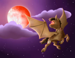 Size: 1017x786 | Tagged: safe, derpibooru import, pony, undead, vampire, vampony, blood moon, concave belly, flying, moon, night, night sky, outdoors, sky, solo