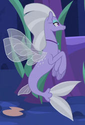 Size: 290x425 | Tagged: safe, derpibooru import, screencap, seapony (g4), g4, surf and/or turf, cropped, dorsal fin, eyelashes, eyeshadow, female, fin, fin wings, fins, fish tail, flowing mane, flowing tail, jewelry, lavender breeze, lidded eyes, makeup, necklace, ocean, purple eyes, scales, seaquestria, seashell, seaweed, smiling, solo, swimming, tail, tail fin, underwater, water, wings