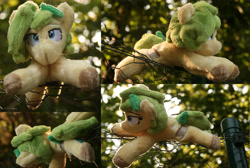 Size: 4476x3000 | Tagged: safe, artist:bastler, derpibooru import, oc, oc only, oc:nettle vienna, earth pony, pony, female, irl, leaves, mare, photo, plushie, solo