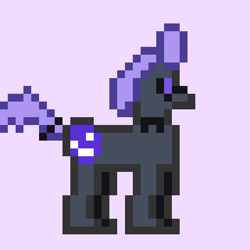 Size: 512x512 | Tagged: safe, artist:hexals, derpibooru import, oc, oc only, oc:hexaline equeeb, unicorn, collar, glasses, pink background, pixel art, purple eyes, purple mane, simple background, solo, tail, tail wrap