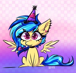 Size: 1534x1463 | Tagged: safe, artist:in4ri_, derpibooru import, oc, oc only, pegasus, pony, female, gradient background, hat, party hat, party horn, pegasus oc, solo