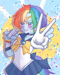 Size: 1400x1750 | Tagged: safe, artist:el_sy_congroo, derpibooru import, rainbow dash, equestria girls, crossover, female, ponied up, sailor moon, solo