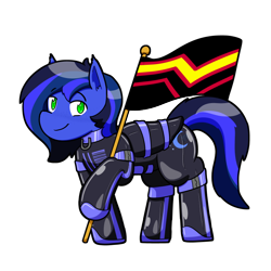 Size: 736x736 | Tagged: safe, artist:defilerzero, derpibooru import, oc, oc only, oc:guard cobalt flash, bat pony, clothes, commission, fireheart76's latex suit design, flag, latex, latex suit, pride, pride flag, prisoners of the moon, rubber, rubber suit, simple background, solo, transparent background, ych result