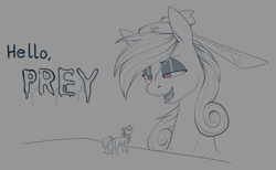 Size: 1700x1050 | Tagged: safe, artist:stray prey, derpibooru import, oc, oc only, oc:lucent, oc:pryeblue, pony, unicorn, butt, clothes, imminent vore, open mouth, plot, scarf