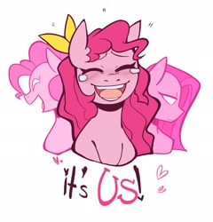 Size: 1963x2048 | Tagged: safe, artist:melodymelanchol, derpibooru import, pinkie pie, earth pony, pony, bust, laughing, open mouth, open smile, pinkamena diane pie, simple background, smiling, solo, teary eyes, white background