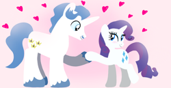 Size: 1980x1020 | Tagged: safe, artist:mlplary6, derpibooru import, fancypants, rarity, pony, unicorn, blushing, female, gradient background, heart, holding hooves, looking at each other, looking at someone, love, male, mare, raripants, romantic, shipping, smiling, smiling at each other, stallion, straight