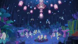 Size: 1920x1080 | Tagged: safe, derpibooru import, screencap, laguna, terramar, twilight sparkle, twilight sparkle (alicorn), alicorn, seapony (g4), g4, surf and/or turf, aestuarium, bubble, cerulean kingfisher, coral, coral dust, coral sunburst, crepuscular rays, discovery family, discovery family logo, dorsal fin, drizzling sky, female, fin, fin wings, fins, flowing tail, flush typhoon, glowing, high res, lavender breeze, logo, looking at each other, looking at someone, male, mare, misty shores, morning horizon, ocean, ocean mist, offscreen character, orchid breeze, poppy seagrass, seaquestria, seaweed, smiling, stratus gypsum, sundown horizon, swimming, tail, tropical sand, underwater, unnamed character, unnamed seapony, water, wind storm, wings