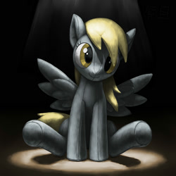 Size: 2000x2000 | Tagged: safe, artist:murskme, derpibooru import, derpy hooves, pegasus, pony, female, high res, looking at you, mare, plushie, pony plushie, sitting, solo, spotlight