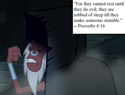 Size: 945x720 | Tagged: safe, derpibooru import, edit, edited screencap, screencap, lord tirek, twilight's kingdom, book of proverbs, cloak, clothes, cropped, inset, nose piercing, nose ring, piercing, text