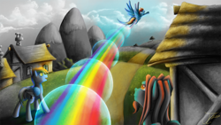 Size: 1280x720 | Tagged: safe, artist:jamescorck, derpibooru import, rainbow dash, oc, pegasus, pony, flying, rainbow trail