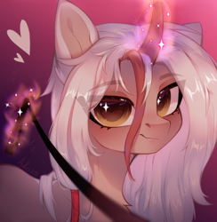 Size: 1840x1884 | Tagged: safe, artist:anku, derpibooru import, oc, oc:amaryllis von floare, pony, unicorn, ear fluff, ears, golden eyes, leash, magic, simple background