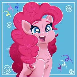 Size: 1280x1280 | Tagged: safe, artist:puyohh, derpibooru import, pinkie pie, earth pony, pony, chest fluff, happy, open mouth, open smile, smiling, solo