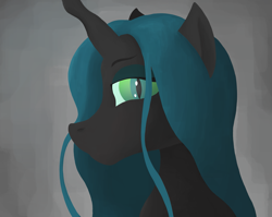 Size: 2713x2160 | Tagged: safe, artist:kingrow1, derpibooru import, queen chrysalis, changeling, changeling queen, bust, female, gray background, lineless, looking at you, mare, portrait, profile, simple background, solo