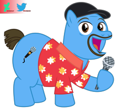 Size: 6600x5890 | Tagged: safe, artist:kuren247, derpibooru import, earth pony, pony, big pony, cap, celebrity, clothes, comedy, facial hair, gabriel iglesias, goatee, hat, hawaiian shirt, looking at you, male, microphone, ponified, shirt, show accurate, simple background, solo, species swap, stallion, transparent background, vector