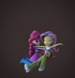 Size: 2125x2220 | Tagged: safe, artist:palmman529, derpibooru import, fluttershy, pinkie pie, equestria girls, 3d, arms in the air, blender, boots, clothes, duo, female, flutterpie, kneeling, lesbian, panties, shipping, shoes, skirt shot, tickling, underwear