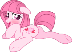 Size: 2436x1762 | Tagged: safe, artist:tanahgrogot, artist:tankman, derpibooru import, oc, oc only, oc:annisa trihapsari, earth pony, pony, annibutt, blushing, butt, cute, daaaaaaaaaaaw, earth pony oc, embarrassed, female, looking at you, mare, pink eyes, pink mane, pink skin, pink tail, plot, simple background, smiling, smiling at you, solo, tail, transparent background