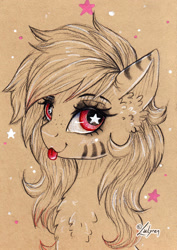 Size: 1024x1444 | Tagged: safe, artist:lailyren, derpibooru import, oc, oc:smokey star, pony, female, mare, solo, tongue, tongue out, traditional art