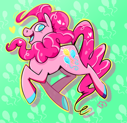 Size: 2048x1989 | Tagged: safe, artist:cracklewink, derpibooru import, pinkie pie, earth pony, pony, colored hooves, green background, simple background, solo