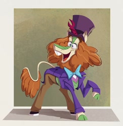 Size: 1051x1080 | Tagged: safe, artist:anontheanon, kirin, bowtie, clothes, hat, kirin-ified, open mouth, open smile, smiling, species swap, suit, top hat, willy wonka