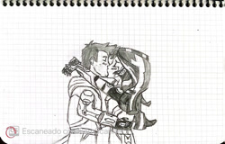 Size: 1119x714 | Tagged: safe, derpibooru import, flash sentry, sunset shimmer, equestria girls, female, fimfiction, flashimmer, graph paper, kissing, male, shipping, straight, traditional art