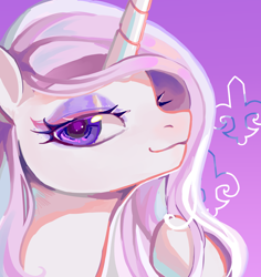 Size: 2084x2204 | Tagged: safe, artist:湮浊湮于浊, derpibooru import, fleur-de-lis, pony, unicorn, bust, colored, eyeshadow, female, looking at you, makeup, mare, portrait, smiling, solo