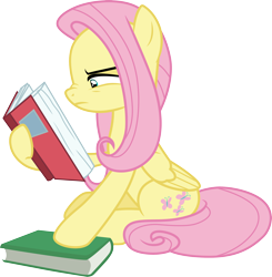 Size: 3000x3066 | Tagged: safe, artist:cloudy glow, derpibooru import, fluttershy, pegasus, pony, a health of information, .ai available, book, female, reading, simple background, solo, squint, transparent background, vector
