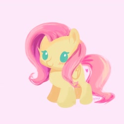 Size: 4000x4000 | Tagged: safe, artist:fuzzy cyclone, derpibooru import, fluttershy, pegasus, pony, beady eyes, cute, daaaaaaaaaaaw, happy, heart, long hair, long mane, pink background, pink hair, shyabetes, simple, simple background, solo, yellow skin