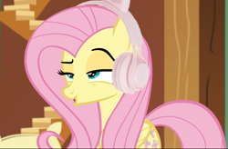 Size: 640x421 | Tagged: safe, derpibooru import, edit, edited screencap, screencap, fluttershy, pony, g4, headphones, solo