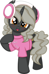 Size: 5245x7954 | Tagged: safe, artist:cyanlightning, derpibooru import, oc, oc only, oc:ebony evening, pony, unicorn, .svg available, absurd resolution, clothes, female, headphones, looking at you, mare, simple background, solo, transparent background, vector