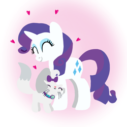 Size: 1400x1400 | Tagged: safe, artist:mlplary6, derpibooru import, opalescence, rarity, cat, pony, unicorn, animal, caress, eyes closed, female, friends, heart, mare, pet, smiling