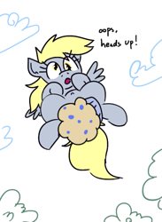 Size: 477x653 | Tagged: safe, artist:jargon scott, derpibooru import, derpy hooves, pegasus, pony, female, food, looking at you, looking down, looking down at you, mare, muffin, simple background, sky, solo, white background