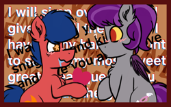 Size: 1920x1200 | Tagged: safe, artist:thebadbadger, derpibooru import, oc, oc only, oc:aman moreau, oc:phire demon, bat pony, pony, blushing, drool, starry eyes, wingding eyes