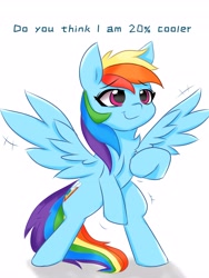 Size: 3072x4096 | Tagged: safe, artist:twiliset, derpibooru import, rainbow dash, pegasus, pony, 20% cooler, awesome, bipedal, confident, cute, high res, simple background, smiling, solo, spread wings, standing, white background, wings