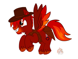 Size: 1125x850 | Tagged: safe, artist:firehearttheinferno, derpibooru exclusive, derpibooru import, oc, oc only, oc:lance longmane, hybrid, pegasus, wolf, wolf pony, fallout equestria, blaze (coat marking), clothes, coat markings, cowboy hat, dashite, ear fluff, ear tufts, ears, facial hair, facial markings, fallout equestria oc, fangs, flapping, flying, full body, goatee, grin, happy, hat, heart, hooves, jacket, leather, leather jacket, looking at something, male, male oc, multicolored hair, multicolored mane, orange eyes, red coat, red mane, red wings, redraw, sharp teeth, show accurate, simple background, smiling, solo, spoiler, spread wings, stallion, stallion oc, teeth, transparent background, unshorn fetlocks, vector, watermark, wings