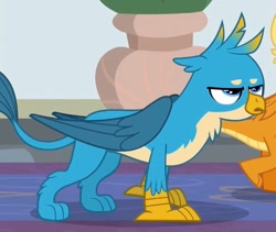 Size: 562x475 | Tagged: safe, derpibooru import, screencap, gallus, smolder, dragon, griffon, school daze, season 8, spoiler:s08, cropped, female, male, school of friendship